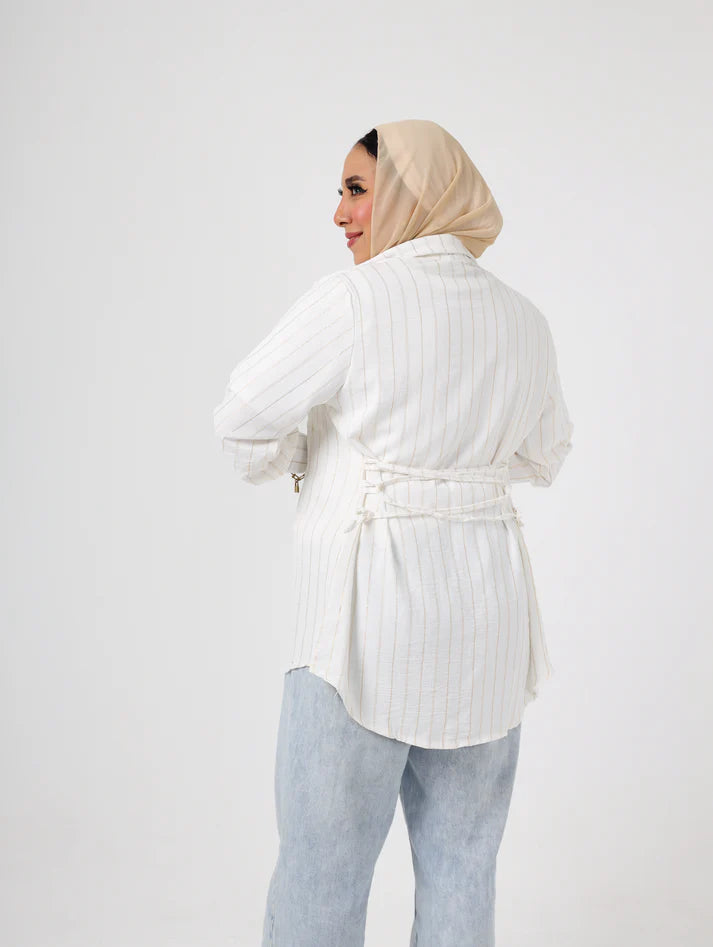 Oversized White Boyfriend striped Shirt