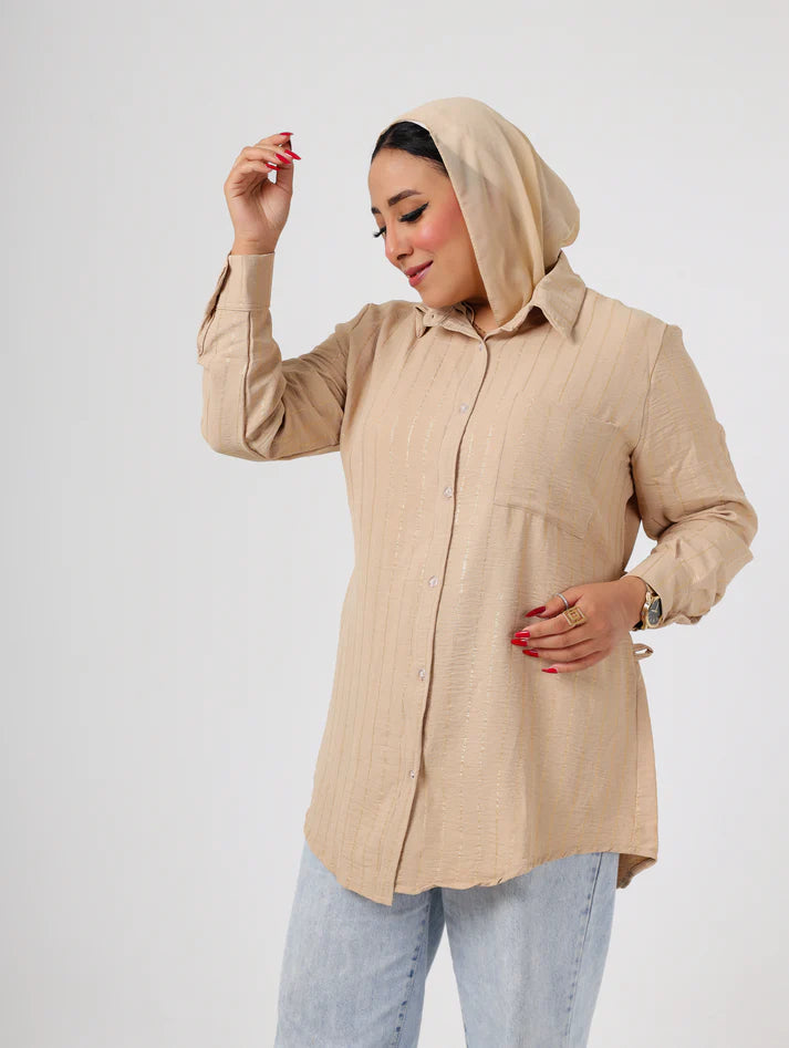 Oversized Beige Boyfriend striped Shirt