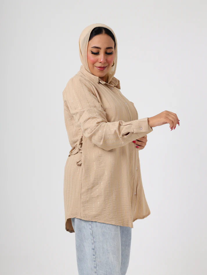 Oversized Beige Boyfriend striped Shirt