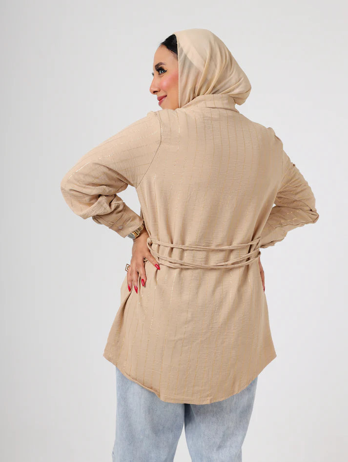 Oversized Beige Boyfriend striped Shirt