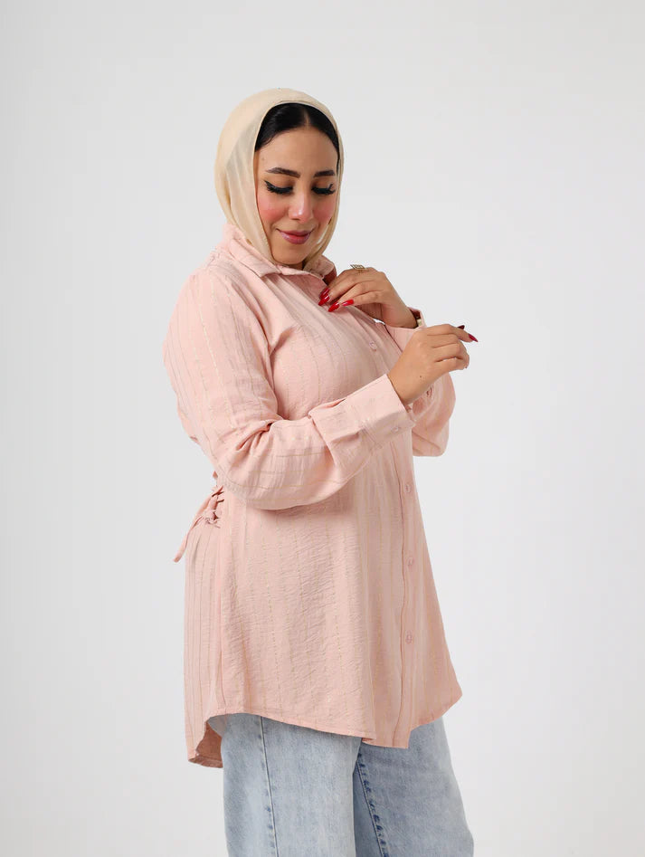 Oversized Pink Boyfriend striped Shirt