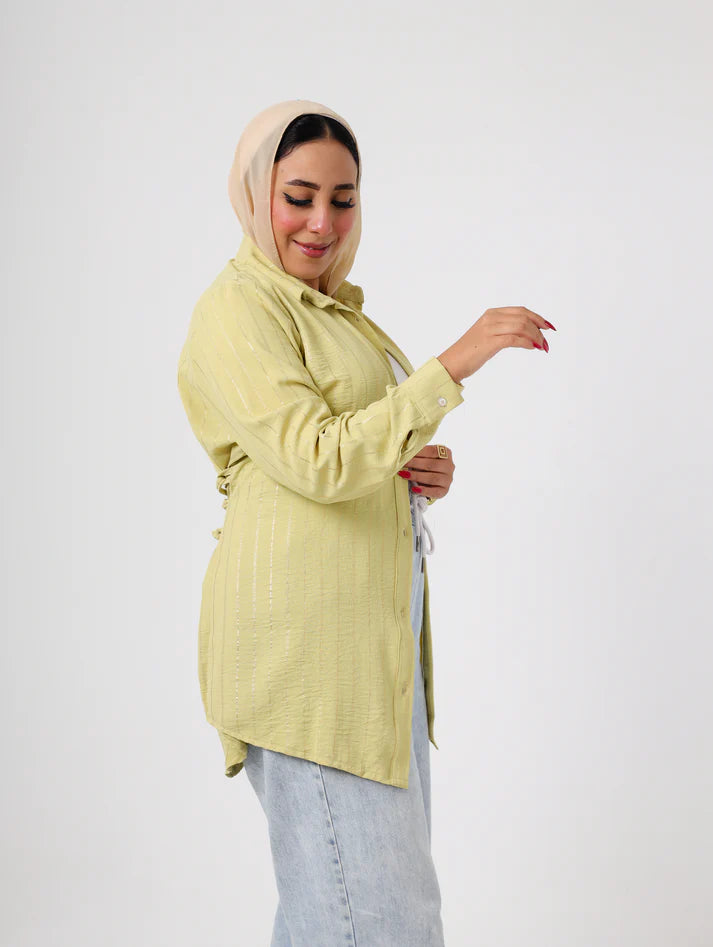 Oversized Light Mustard Boyfriend striped Shirt