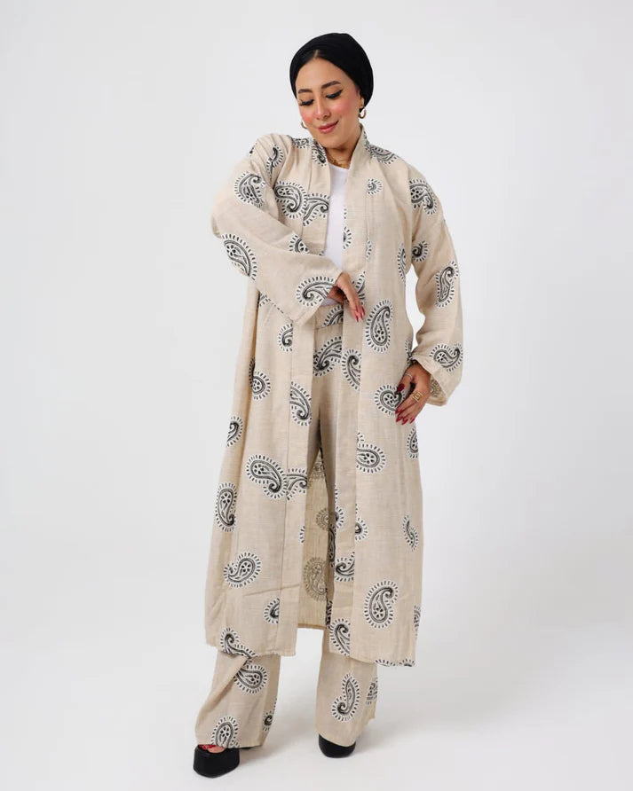 Italian Printed Suit Beige - Black