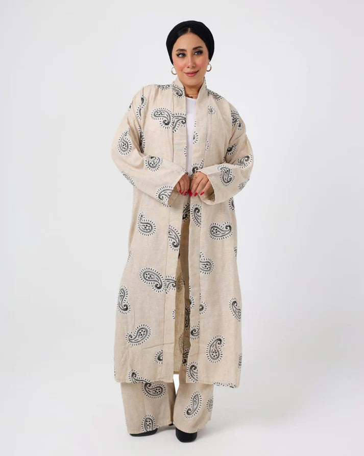 Italian Printed Suit Beige - Black