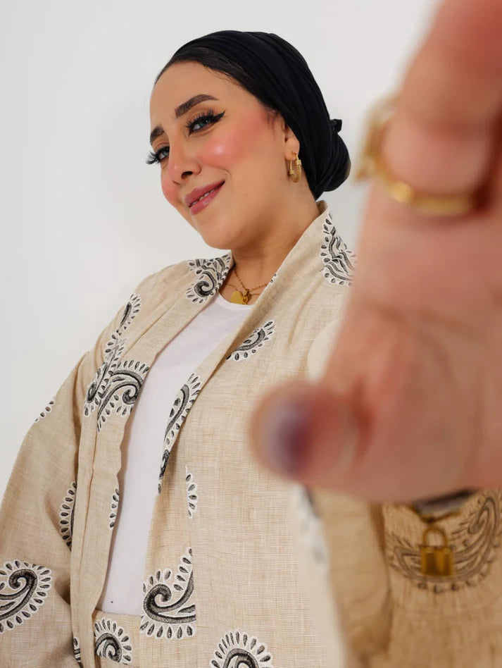Italian Printed Suit Beige - Black