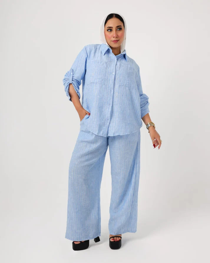 French crystal Blue linen suit