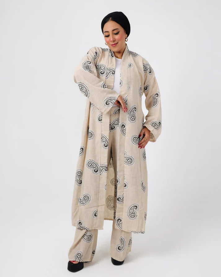 Italian Printed Suit Beige - Black