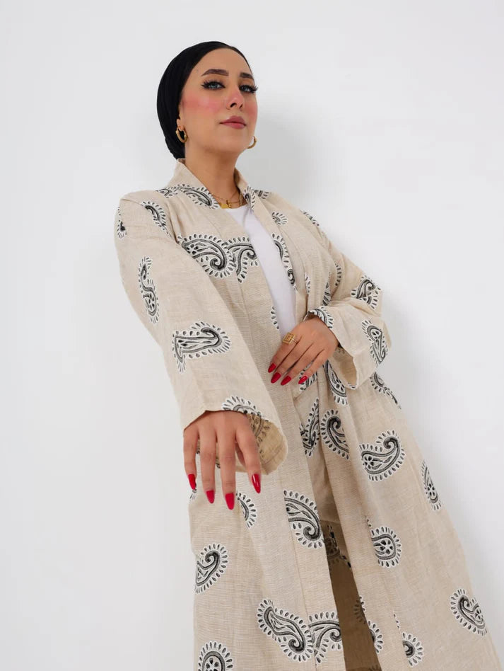 Italian Printed Suit Beige - Black