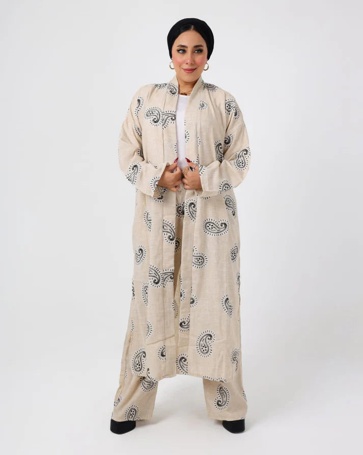 Italian Printed Suit Beige - Black