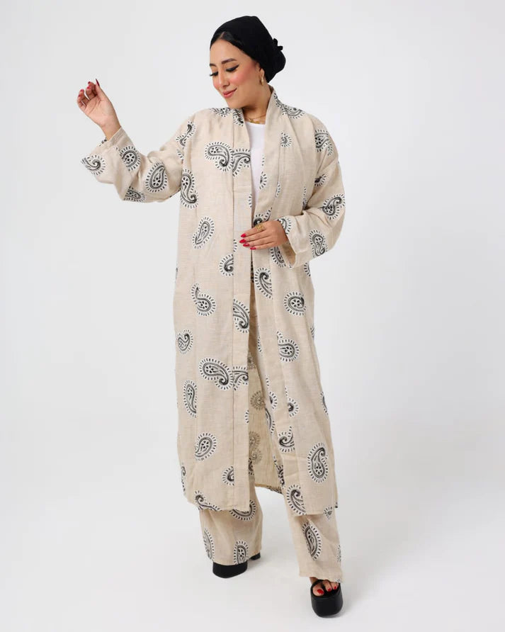 Italian Printed Suit Beige - Black