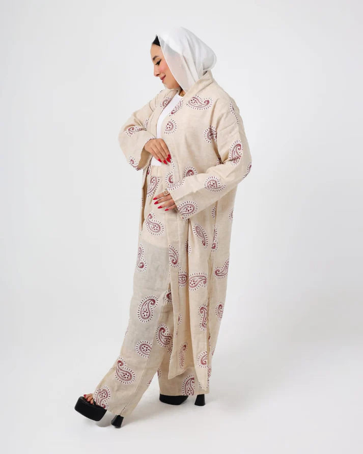 Italian Printed Suit Beige - Nebety