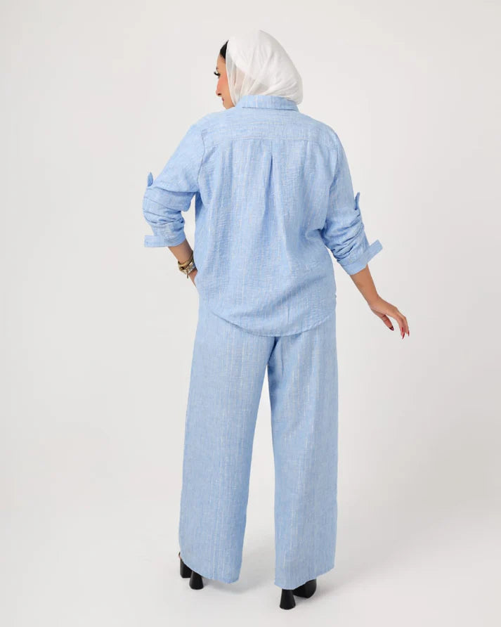 French crystal Blue linen suit