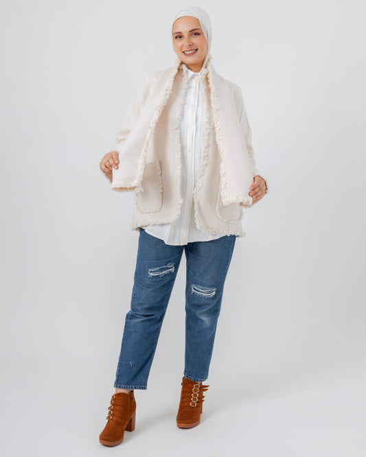 Jacket with a fringed scarf