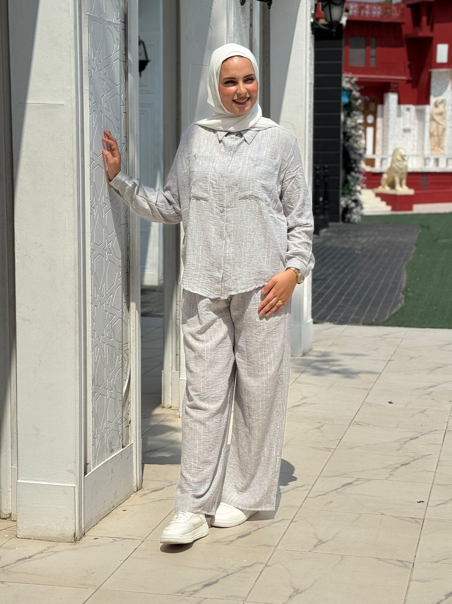 French crystal Gray linen suit