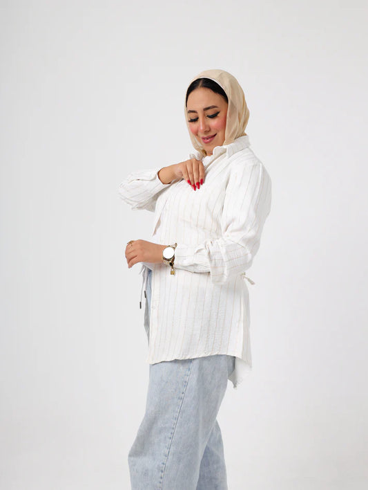 Oversized White Boyfriend striped Shirt