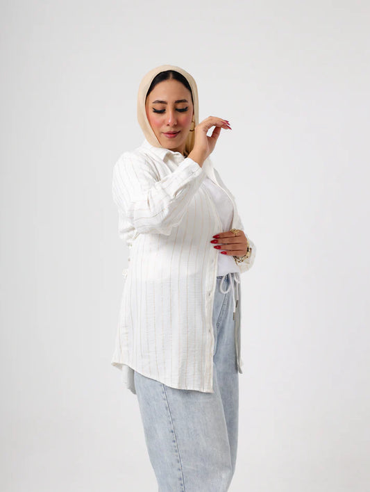 Oversized White Boyfriend striped Shirt