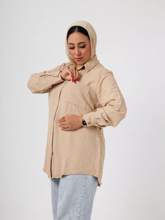 Oversized Beige Boyfriend striped Shirt