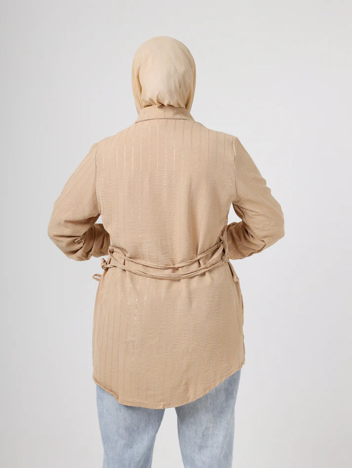 Oversized Beige Boyfriend striped Shirt
