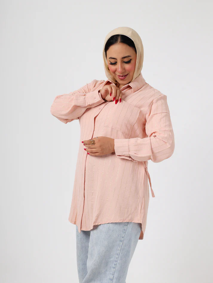 Oversized Pink Boyfriend striped Shirt