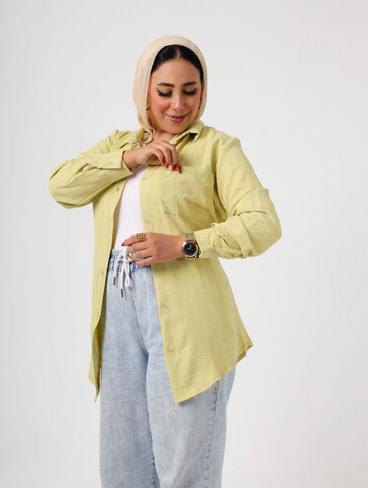 Oversized Light Mustard Boyfriend striped Shirt