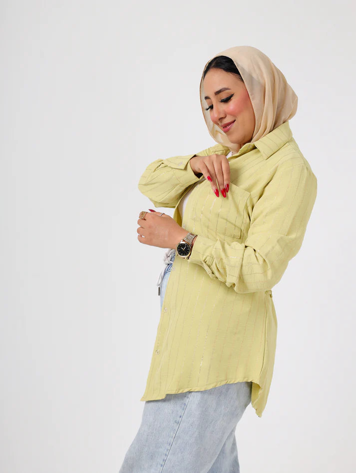 Oversized Light Mustard Boyfriend striped Shirt