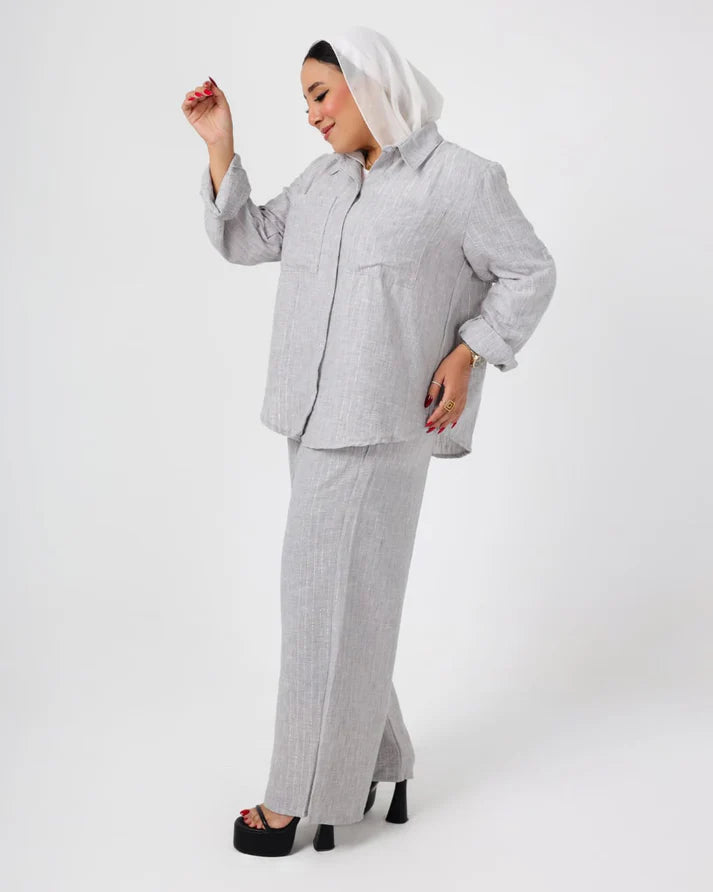 French crystal Gray linen suit