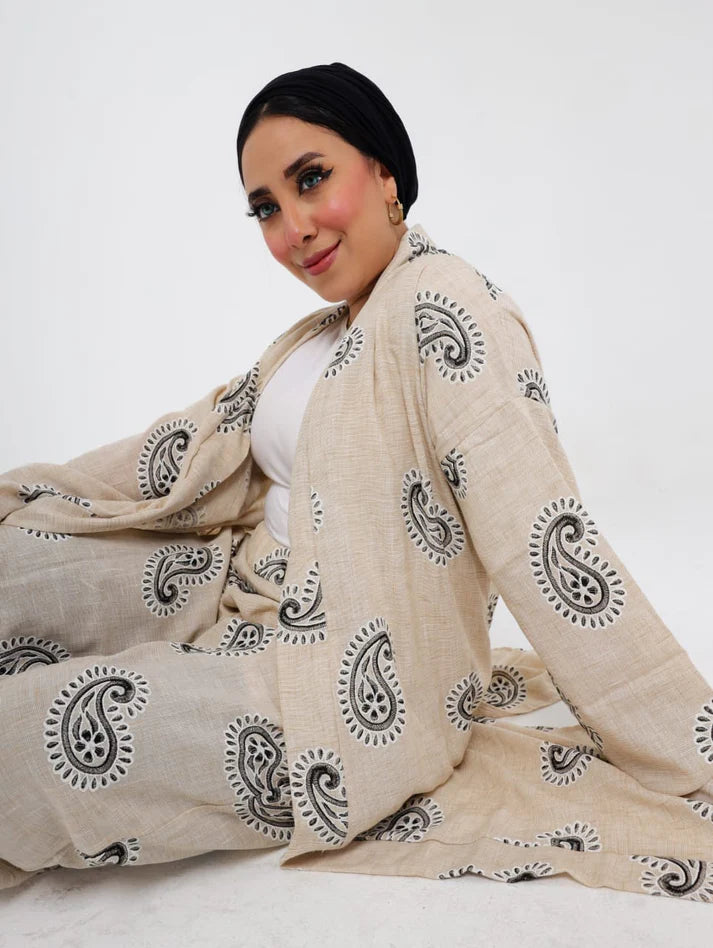 Italian Printed Suit Beige - Black