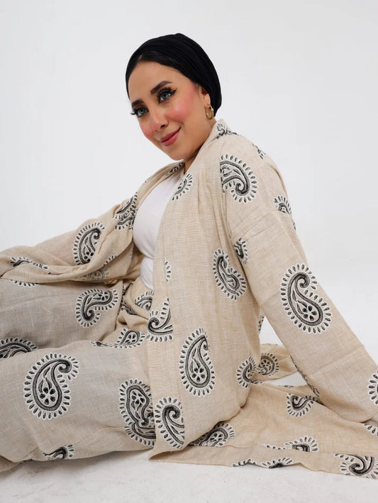 Italian Printed Suit Beige - Black