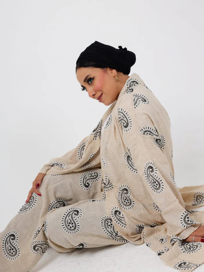 Italian Printed Suit Beige - Black