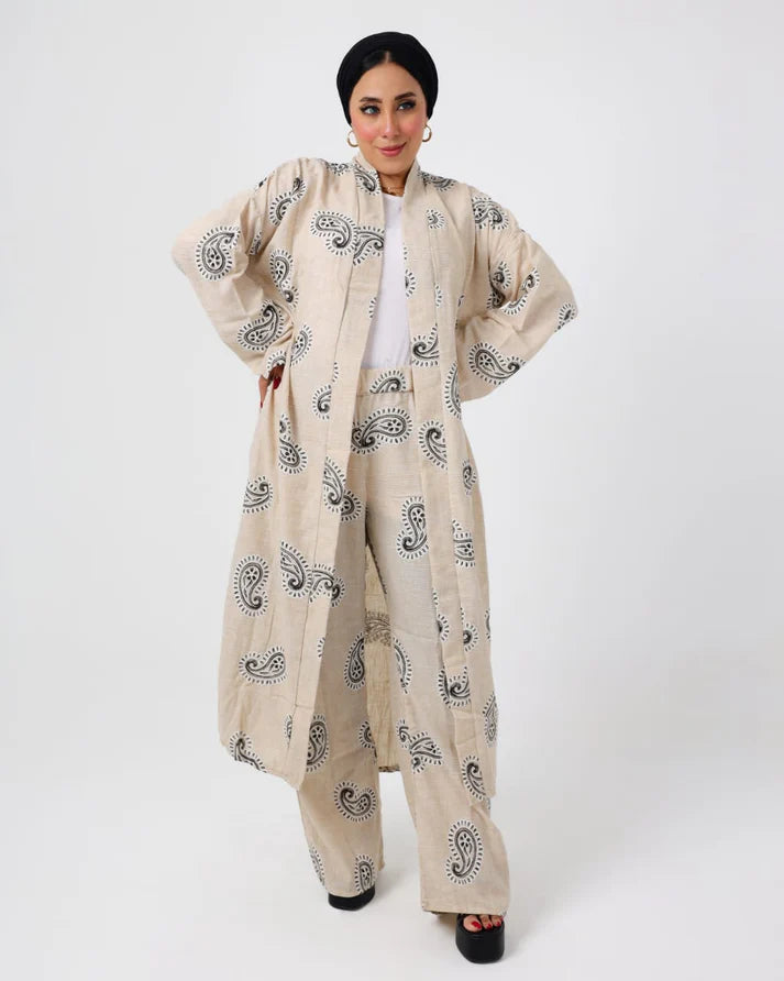 Italian Printed Suit Beige - Black