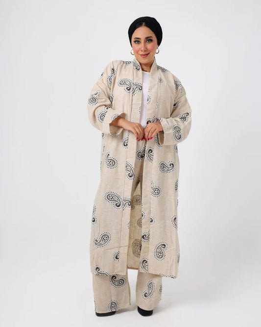 Italian Printed Suit Beige - Black