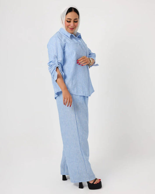 French crystal Blue linen suit