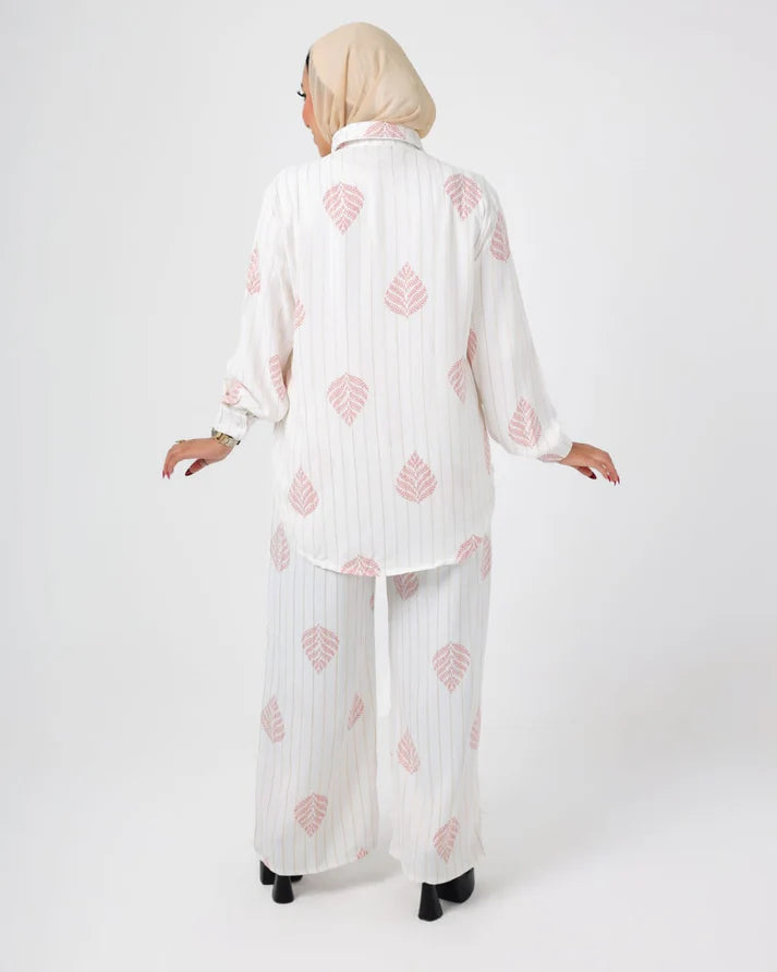 French Printed crystal linen suit white-Pink