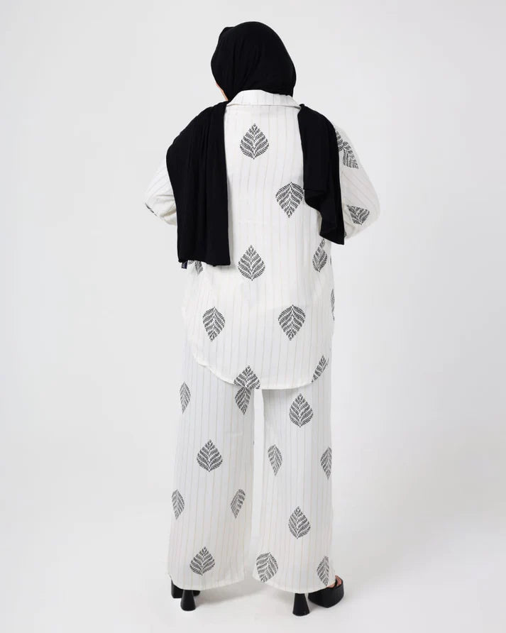 French Printed crystal linen suit white-Black