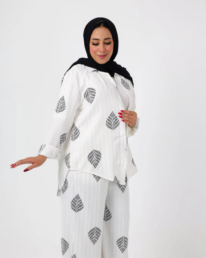 French Printed crystal linen suit white-Black