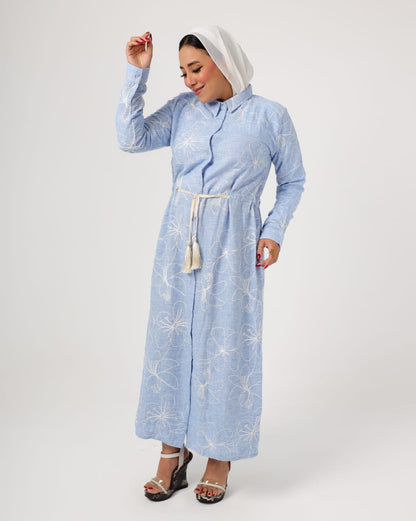 French Embroidered Linen Dress