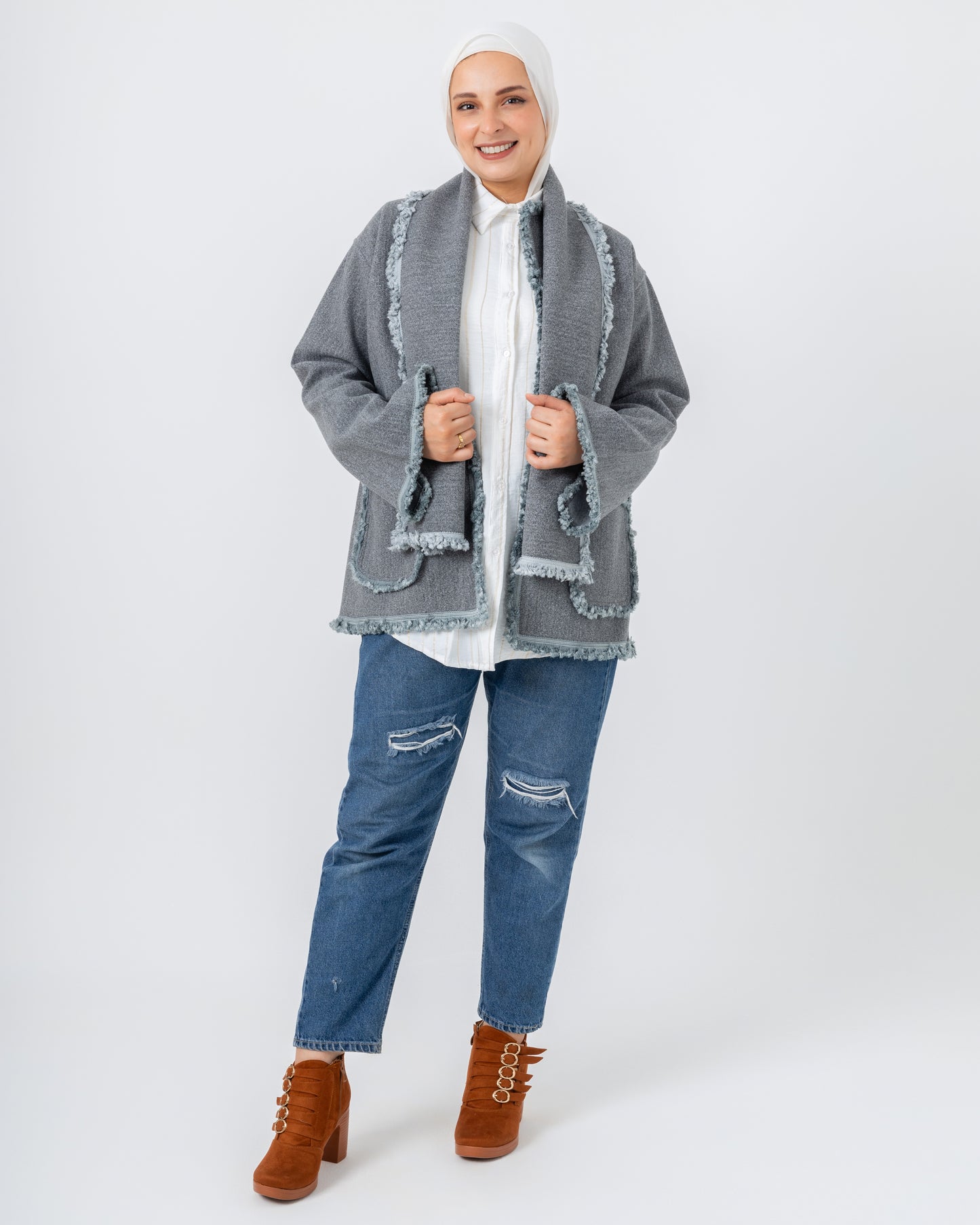 Jacket with a fringed scarf