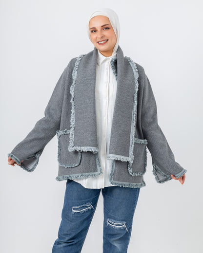 Jacket with a fringed scarf