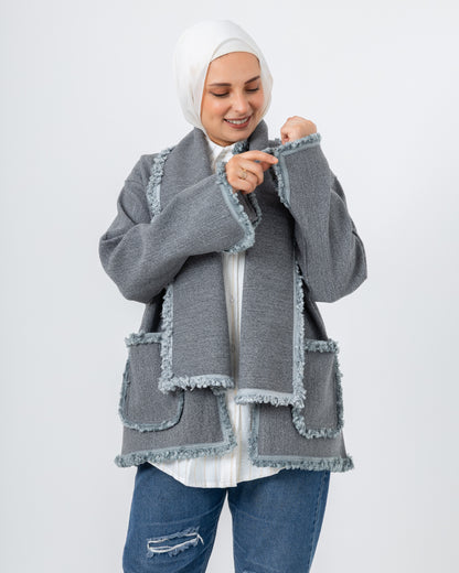 Jacket with a fringed scarf