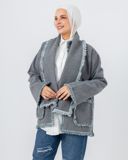 Jacket with a fringed scarf