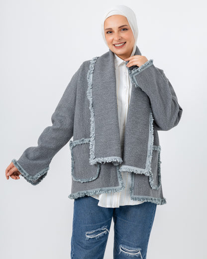 Jacket with a fringed scarf