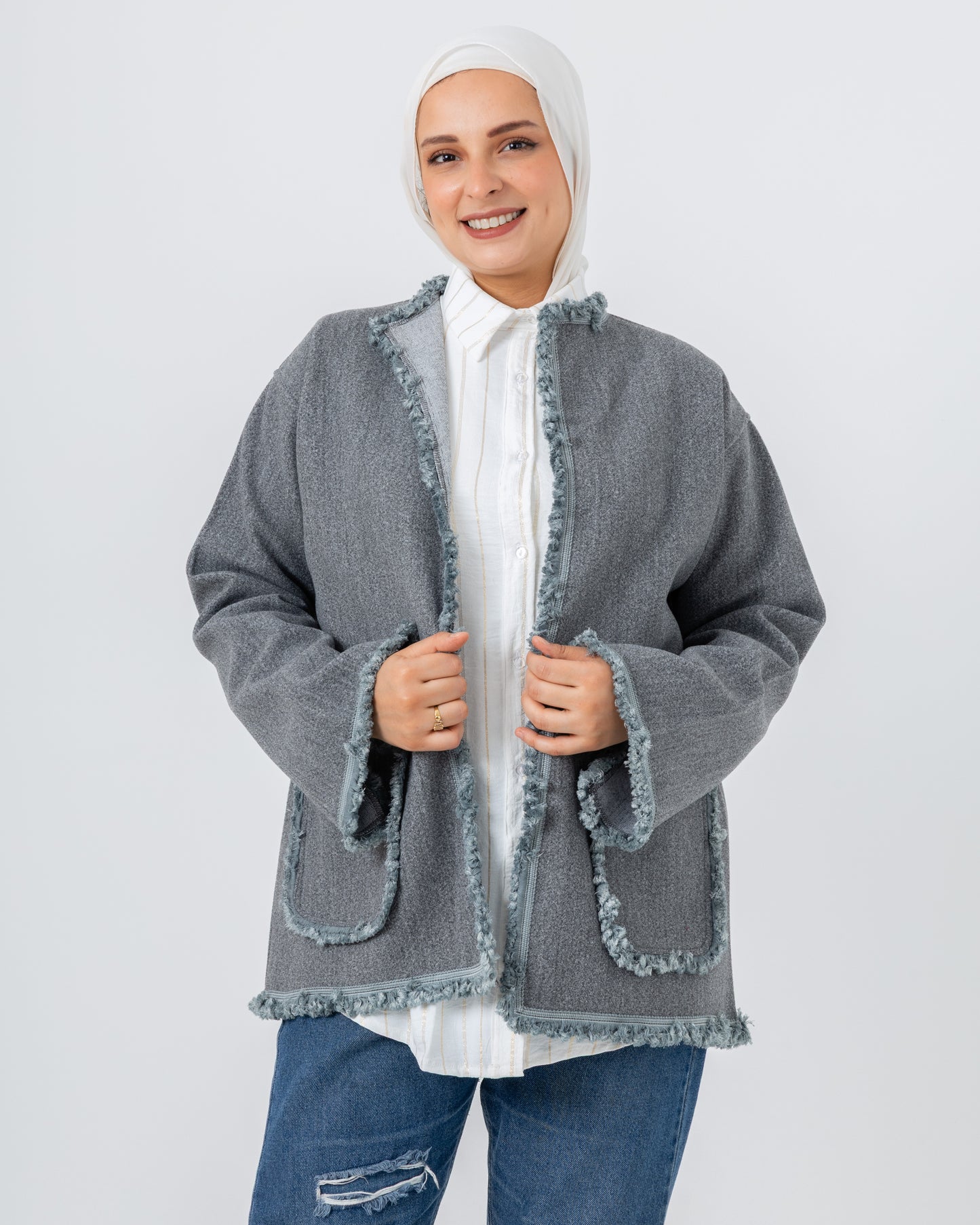 Jacket with a fringed scarf