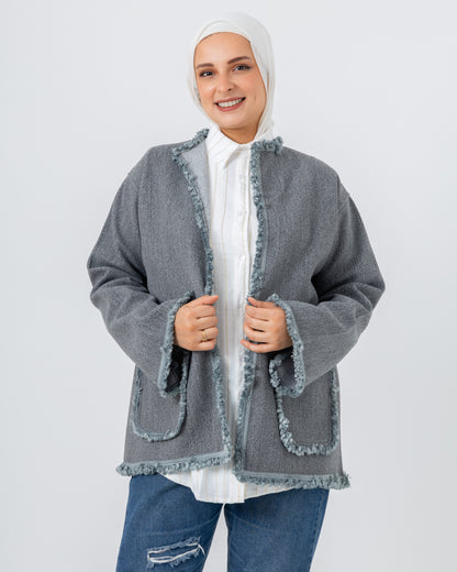 Jacket with a fringed scarf