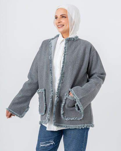 Jacket with a fringed scarf