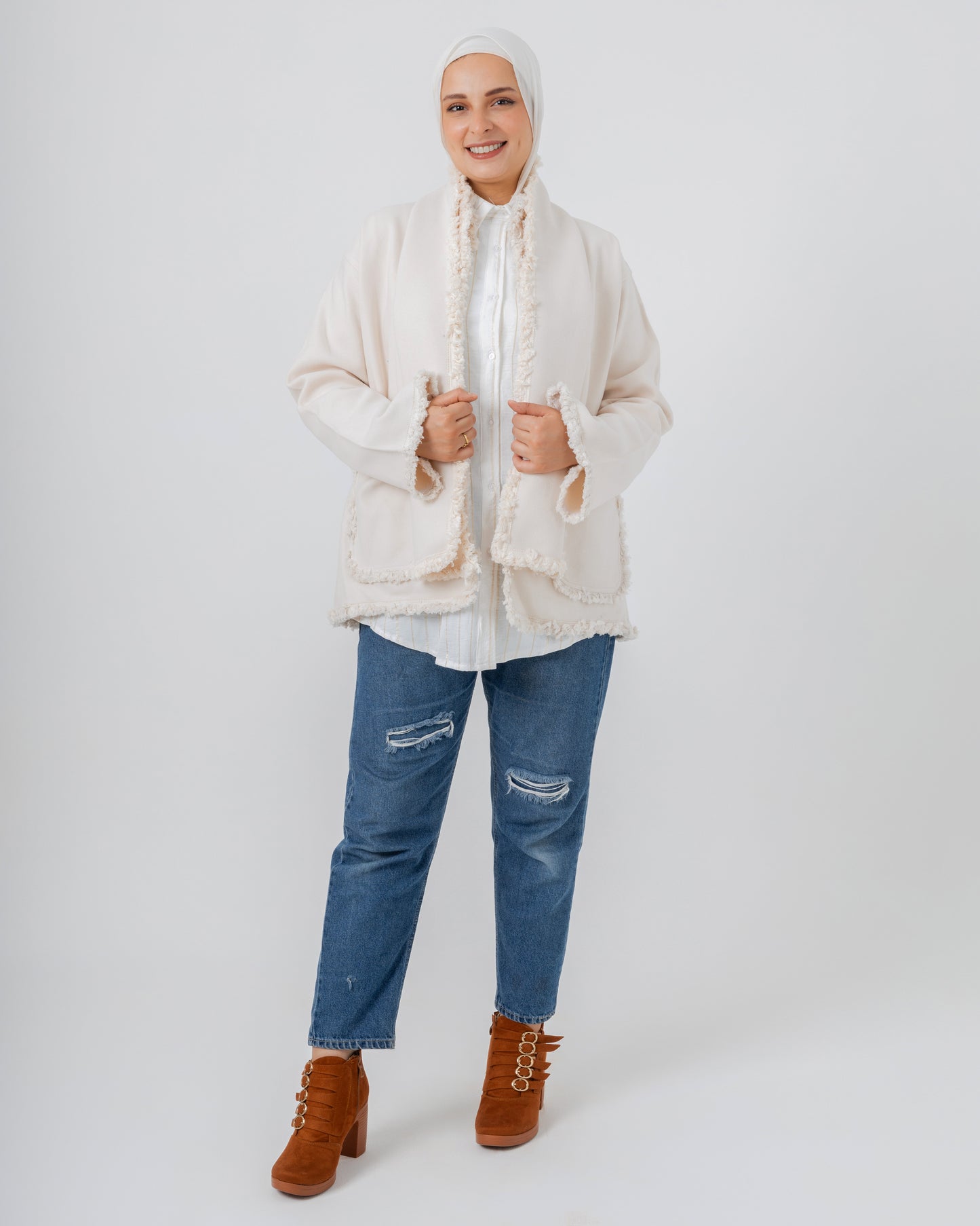 Jacket with a fringed scarf