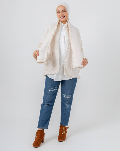Jacket with a fringed scarf