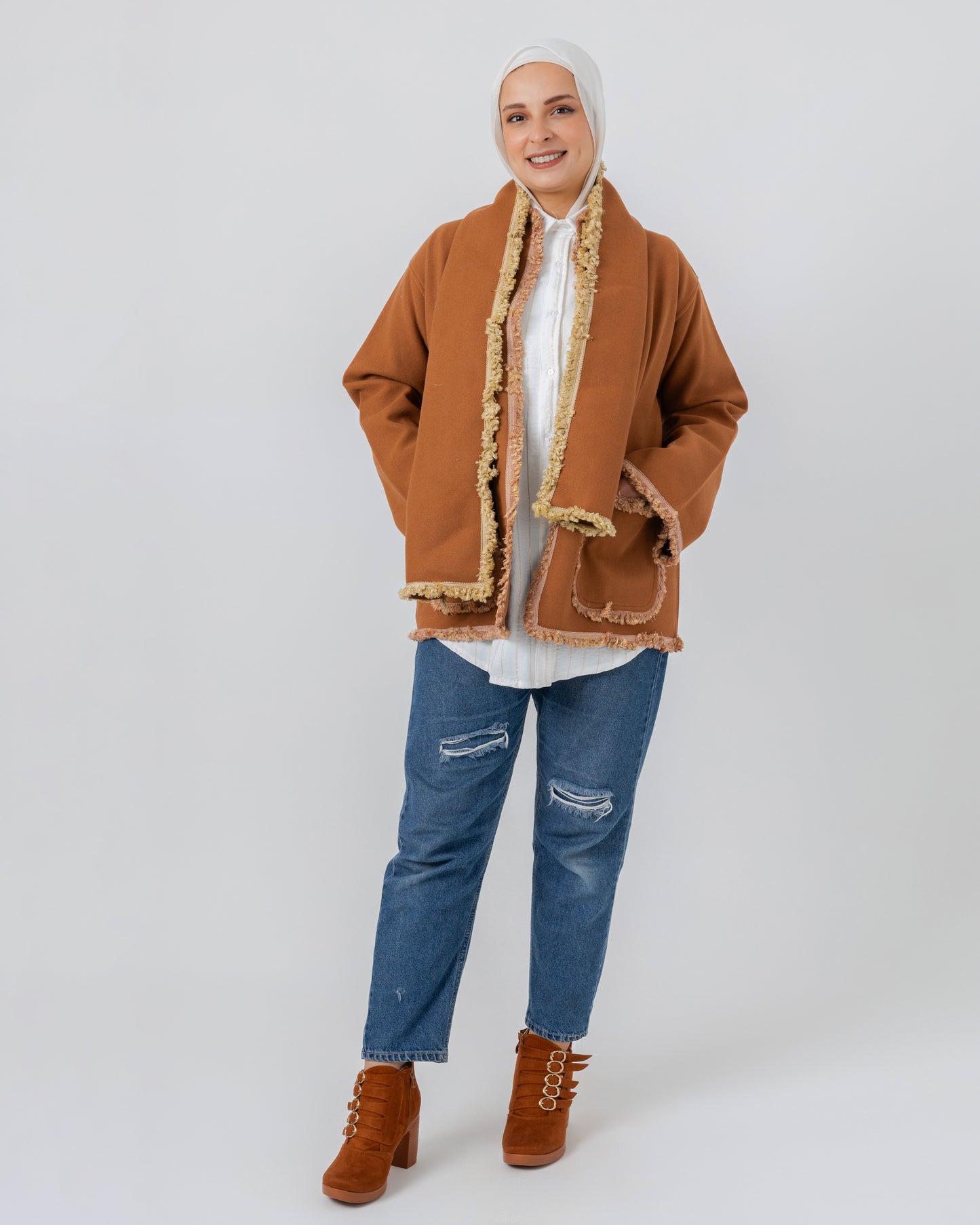 Jacket with a fringed scarf