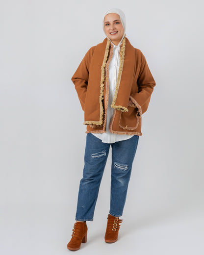 Jacket with a fringed scarf