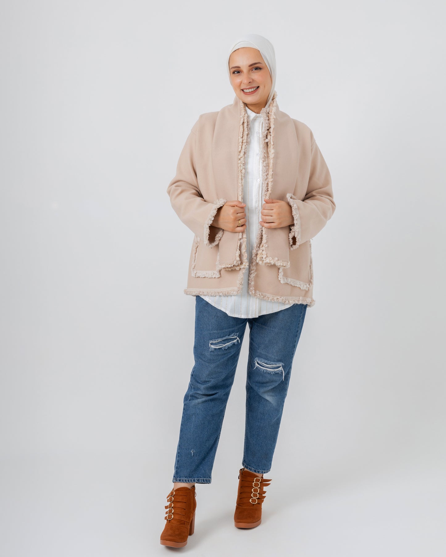 Jacket with a fringed scarf