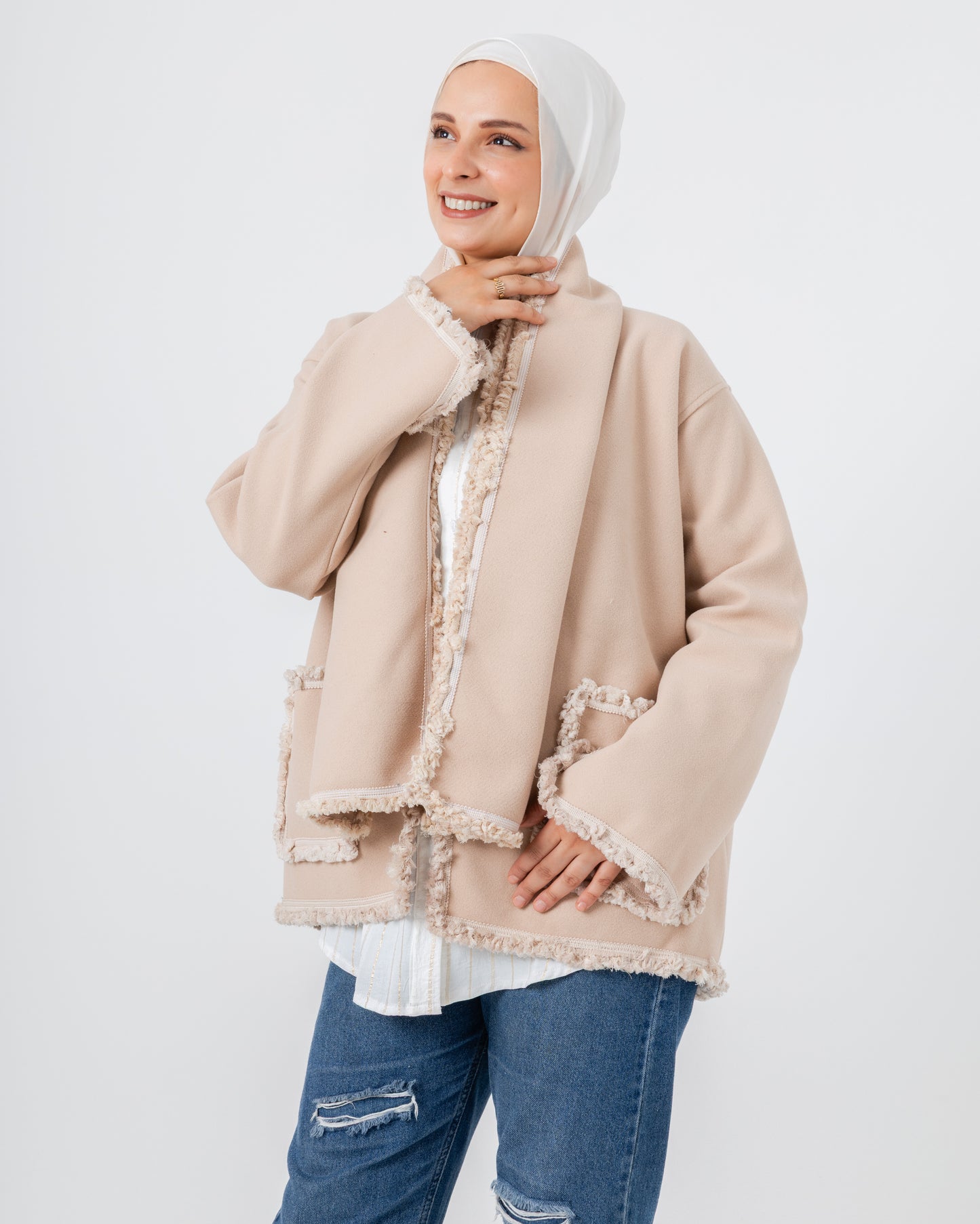 Jacket with a fringed scarf